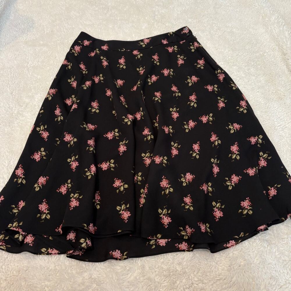 Jones New York Womens Silk Floral Midi Skirt Black 10 Fairy Grunge Emo Whimsgoth